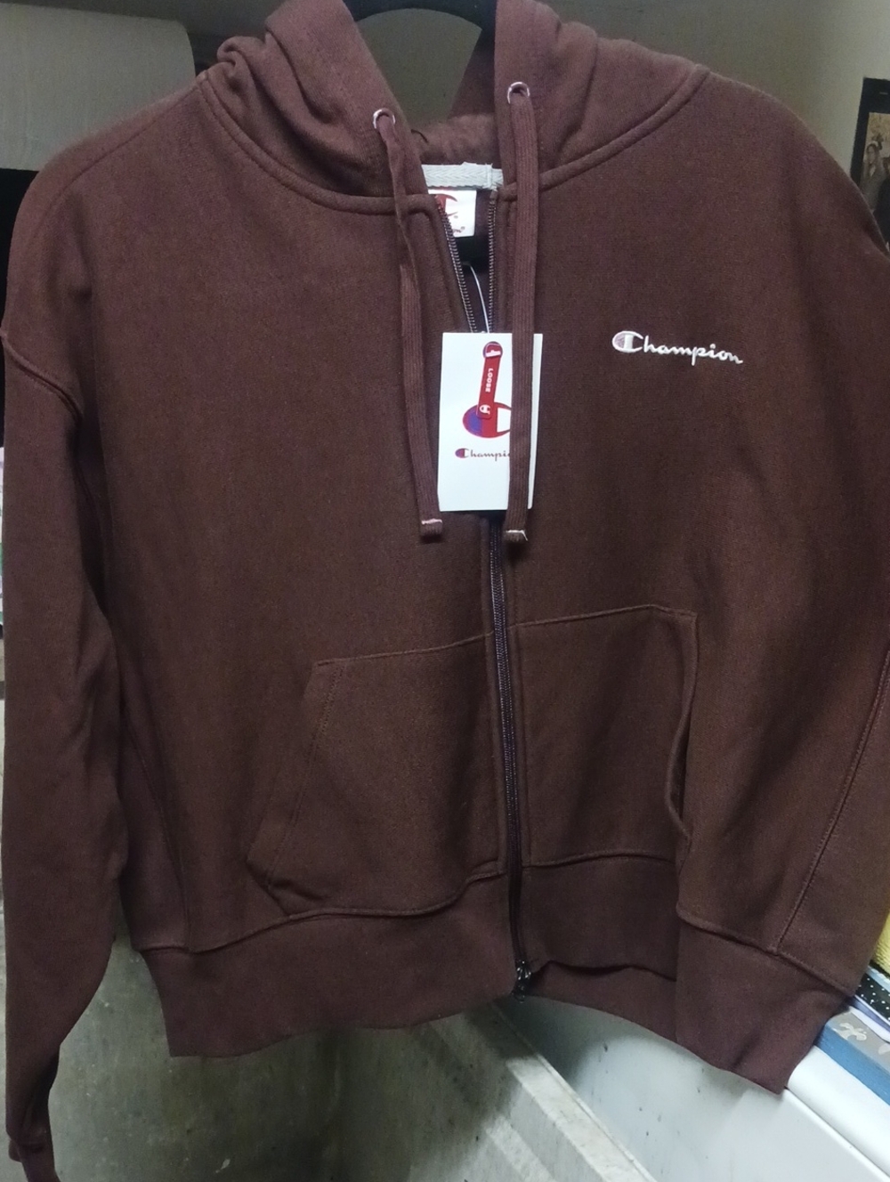 Champion Burgundy Sleeve Sweatshirt with Embroidered Logo